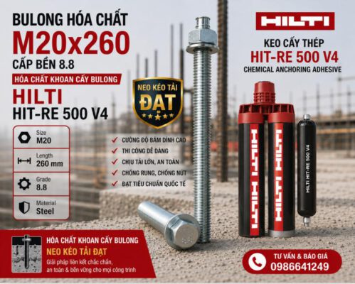 Bulong hóa chất M20x260 Keo Hilti RE500 V4 