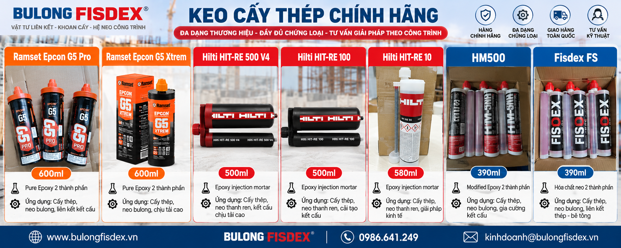 Bảng phân biệt nhanh các dòng keo cấy thép