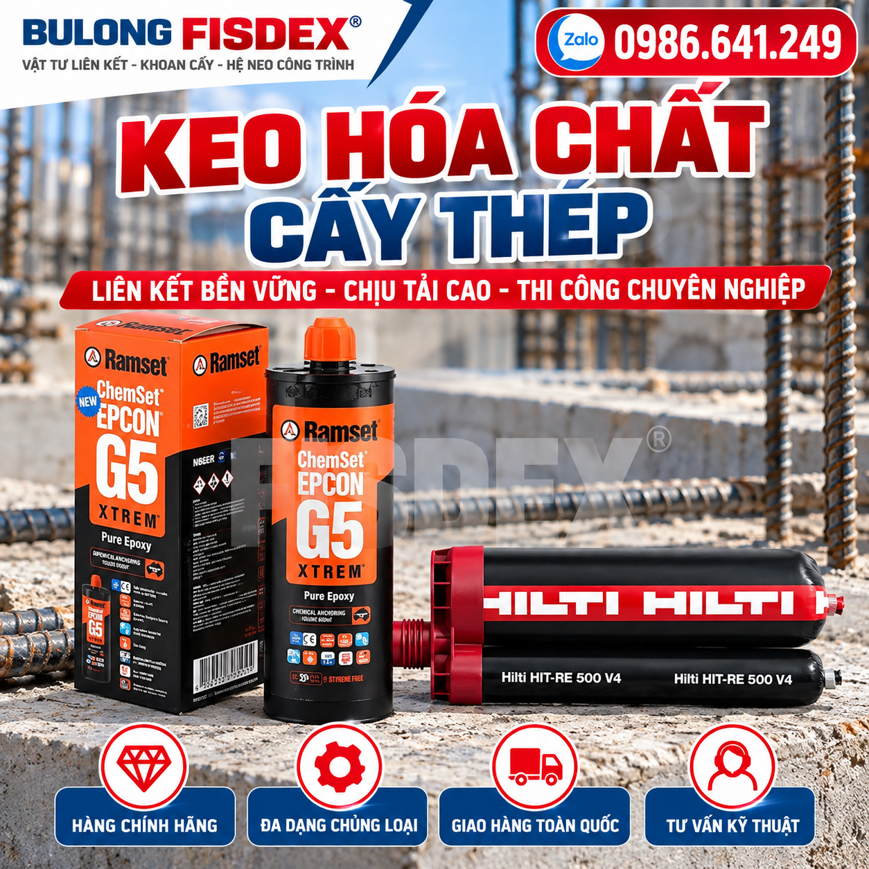 Keo hóa chất cấy thép