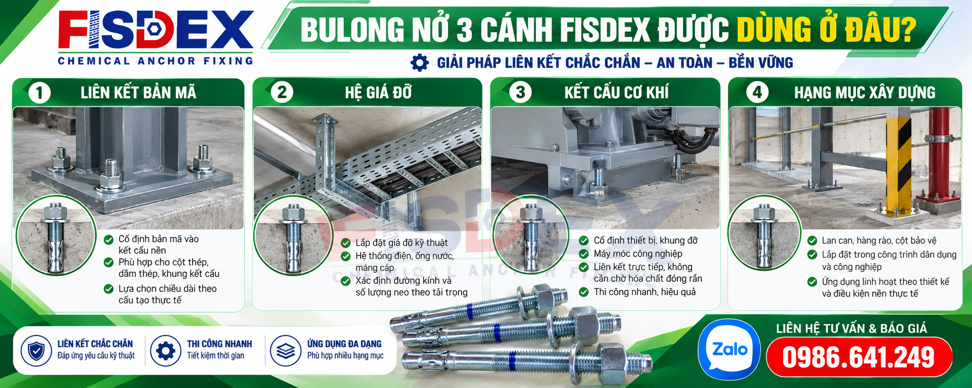 Bulong nở 3 cánh Fisdex được dùng ở đâu?